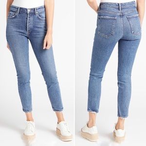 AGOLDE Toni Mid-Rise Straight Leg Jeans Boho Fall Medium Blue Dime Wash Size 28